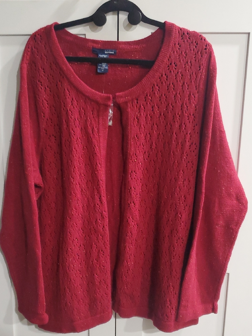Red Eyelet Knit Cardigan - Button Front